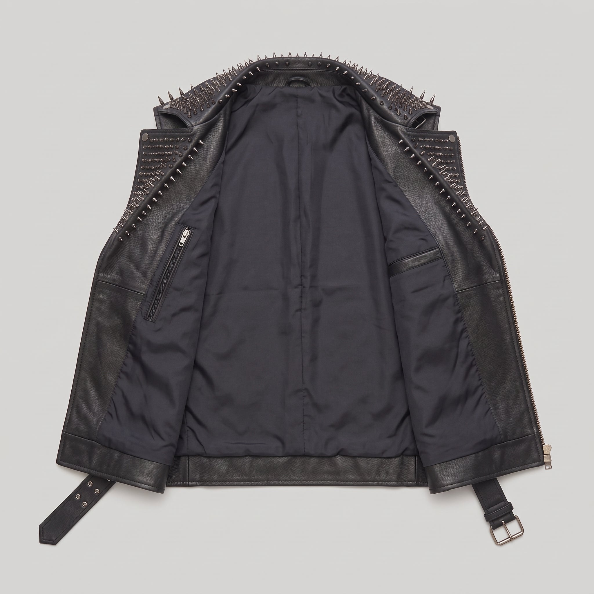 Men's Black Studded Leather Biker Jacket — Tiverton