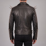 Men's Black Studded Leather Perfecto Jacket — Acreford
