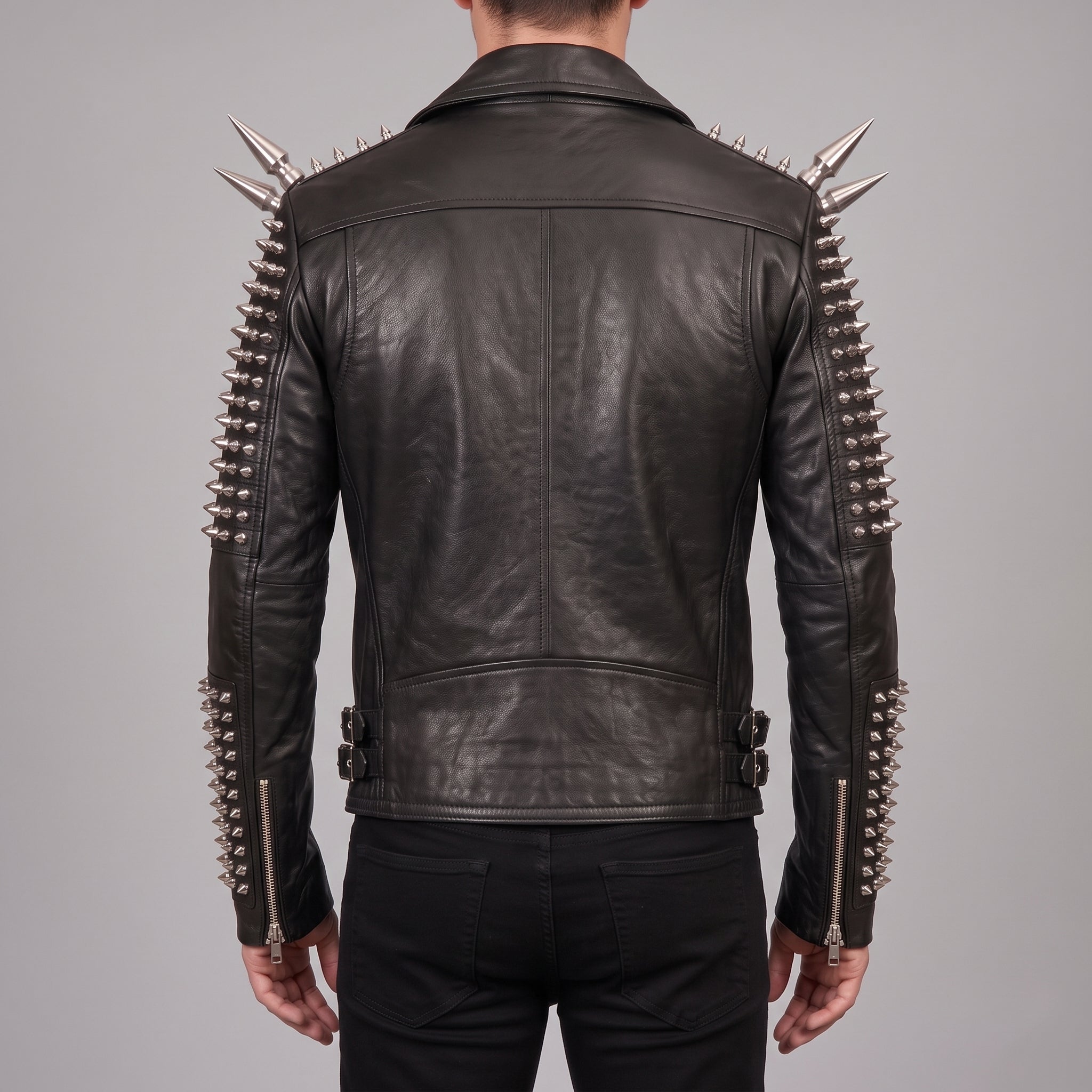 Men's Black Studded Leather Perfecto Jacket — Acreford