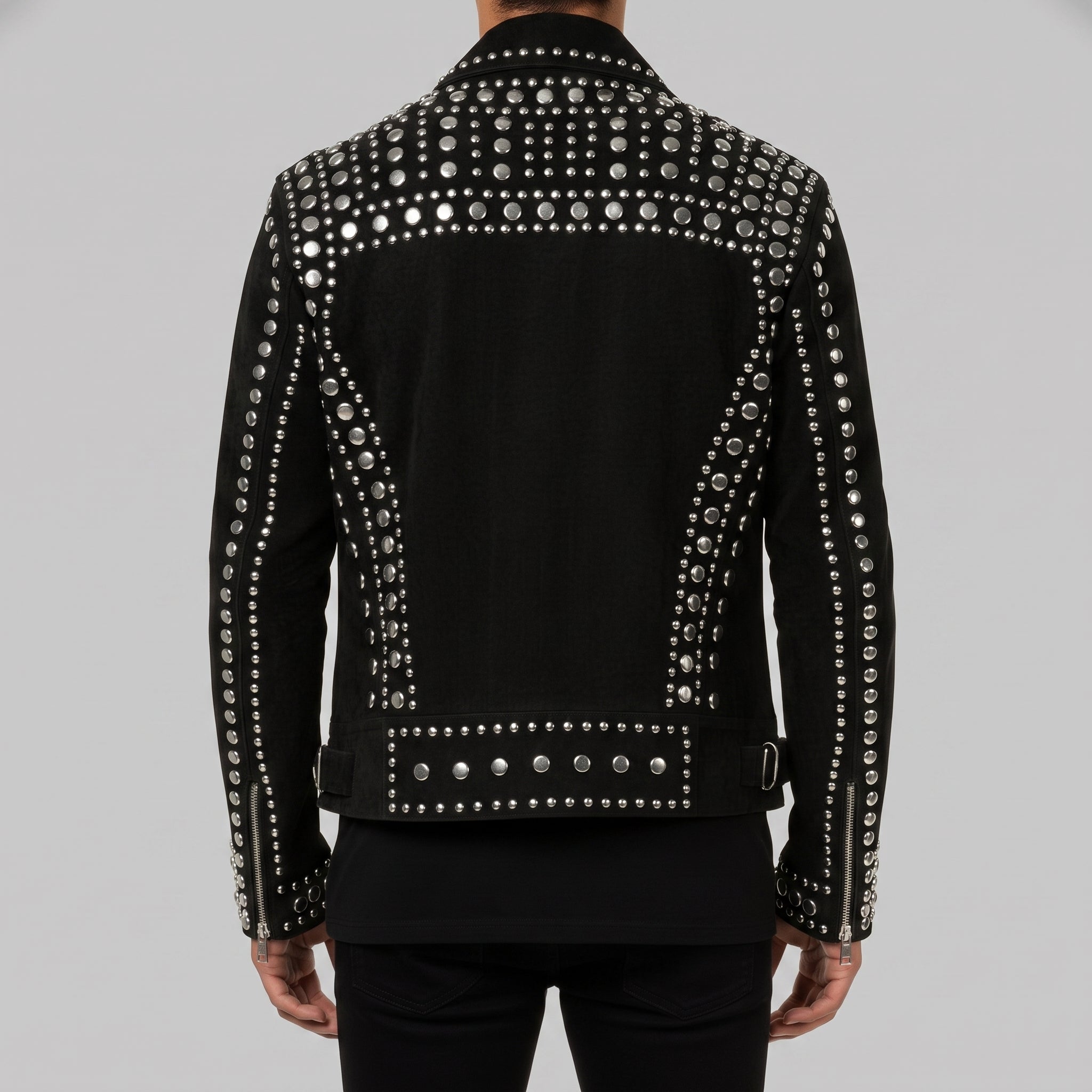 Men's Black Studded Suede Biker Jacket — Ainstable