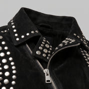 Men's Black Studded Suede Biker Jacket — Ainstable