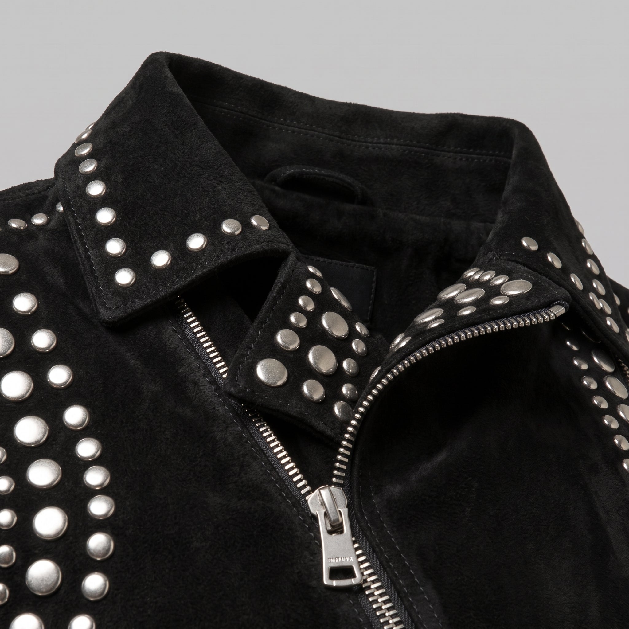 Men's Black Studded Suede Biker Jacket — Ainstable