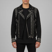 Men's Black Studded Suede Biker Jacket — Ainstable
