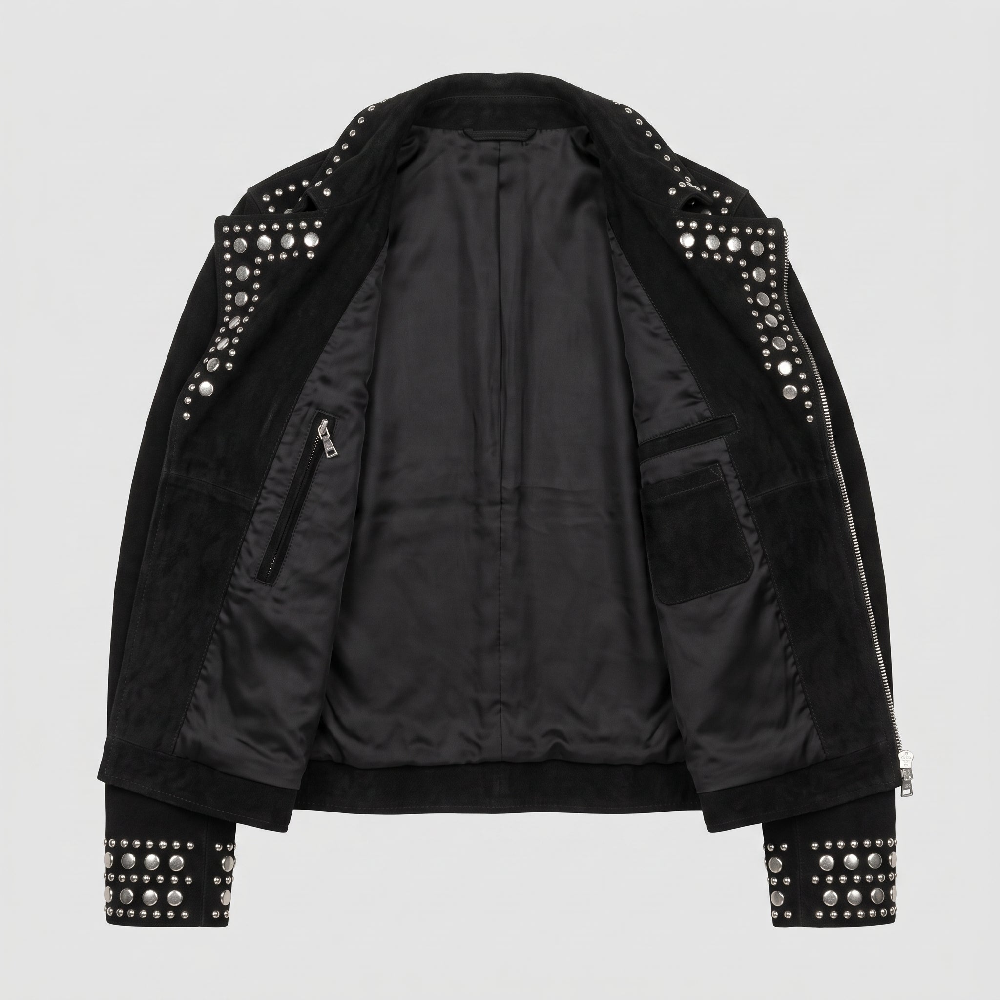 Men's Black Studded Suede Biker Jacket — Ainstable