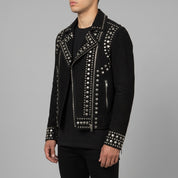 Men's Black Studded Suede Biker Jacket — Ainstable