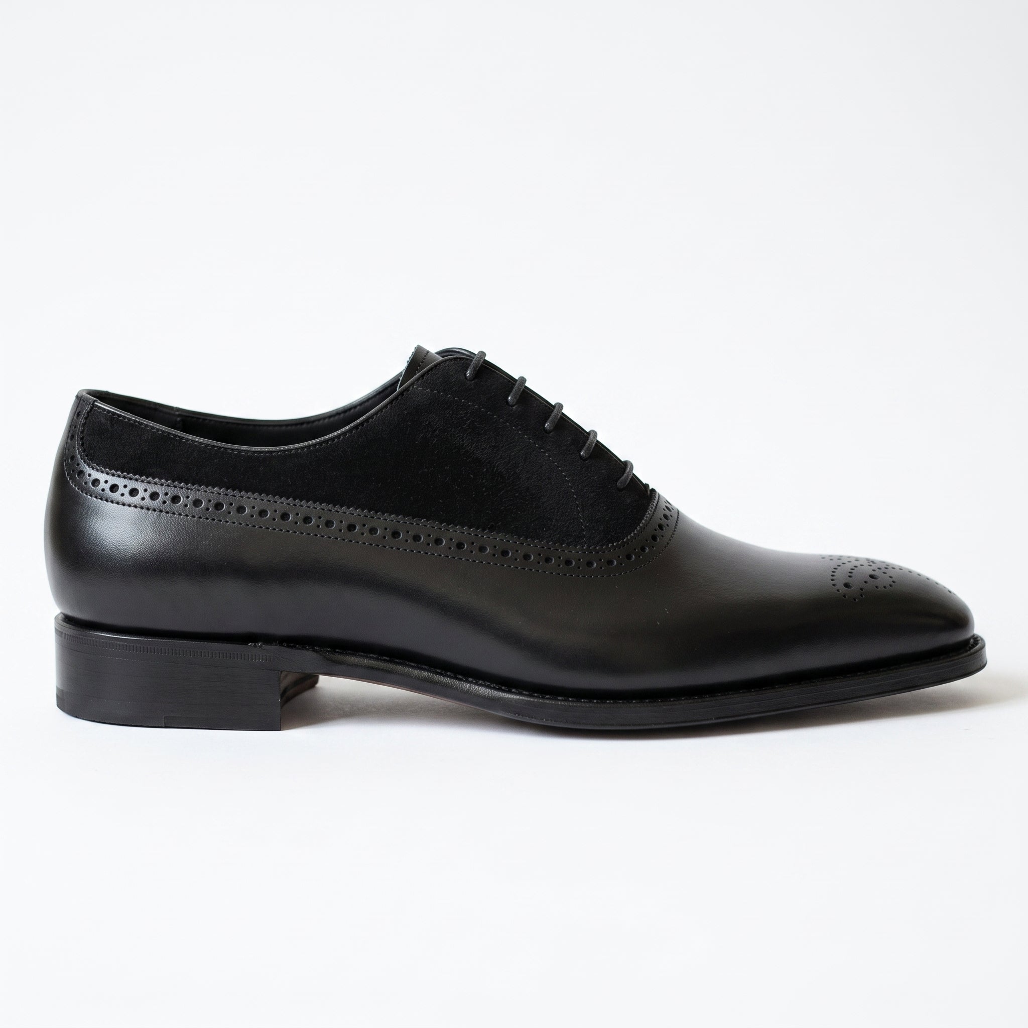 Men's Black Cap-Toe Suede and Leather Oxfords — Haig
