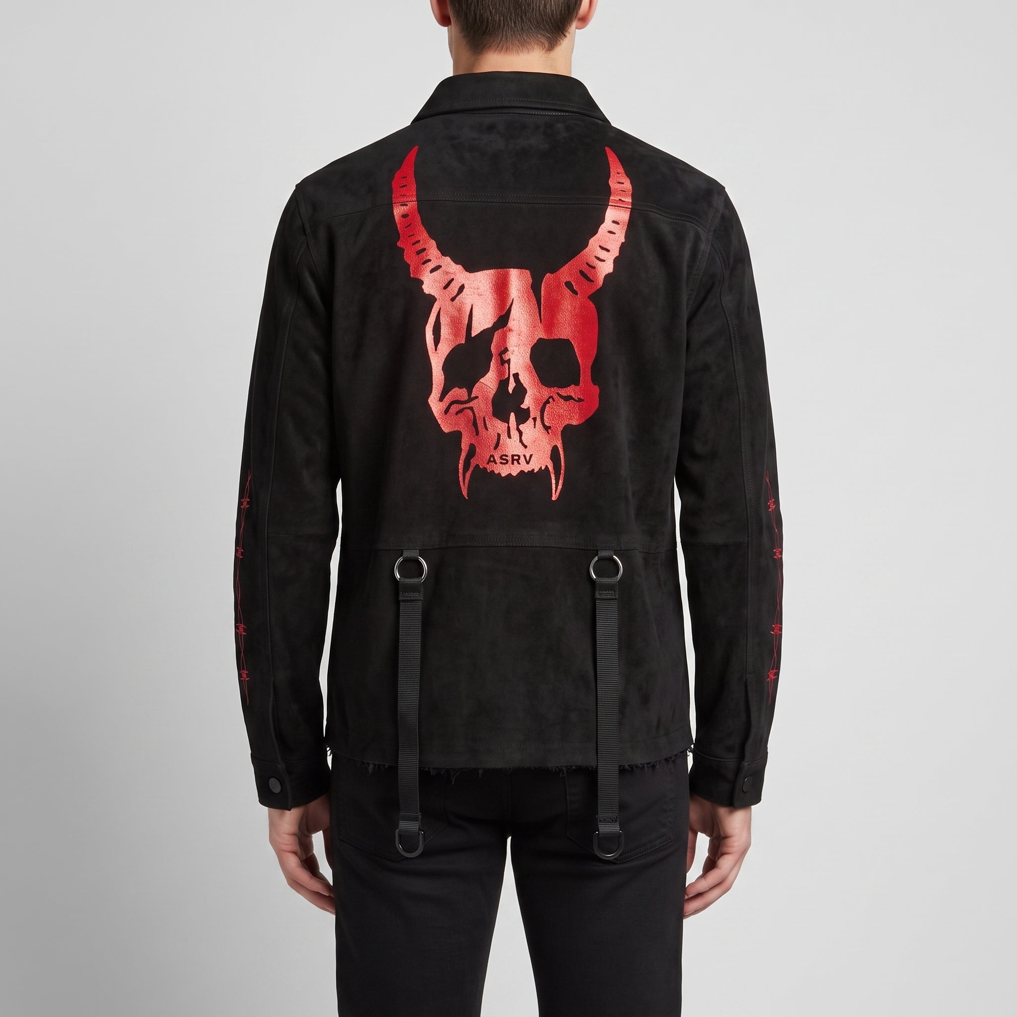 Men's Black Barbed Wire-Embroidered Leather Western Shirt — Aldfield