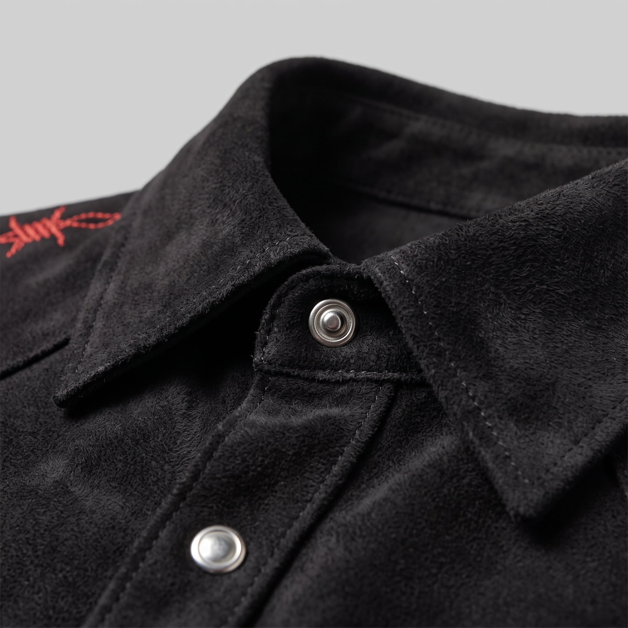 Men's Black Barbed Wire-Embroidered Leather Western Shirt — Aldfield