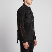 Men's Black Barbed Wire-Embroidered Leather Western Shirt — Aldfield