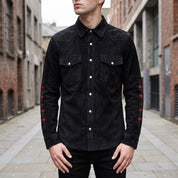 Men's Black Barbed Wire-Embroidered Leather Western Shirt — Aldfield