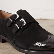 Men's Black Cap-Toe Canvas Double Monk Strap Monks — Lowell