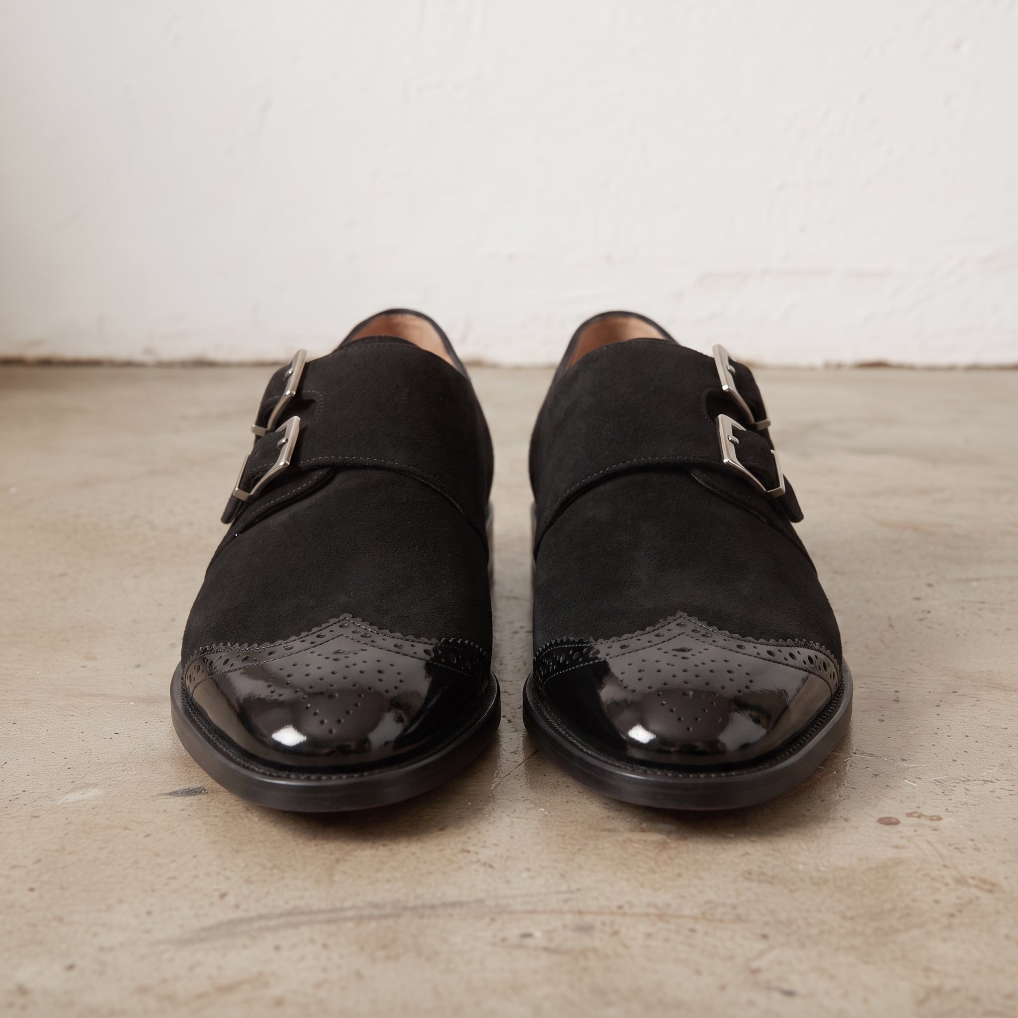 Men's Black Cap-Toe Canvas Double Monk Strap Monks — Lowell
