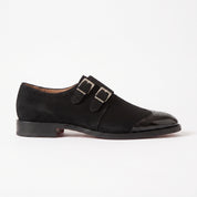 Men's Black Cap-Toe Canvas Double Monk Strap Monks — Lowell