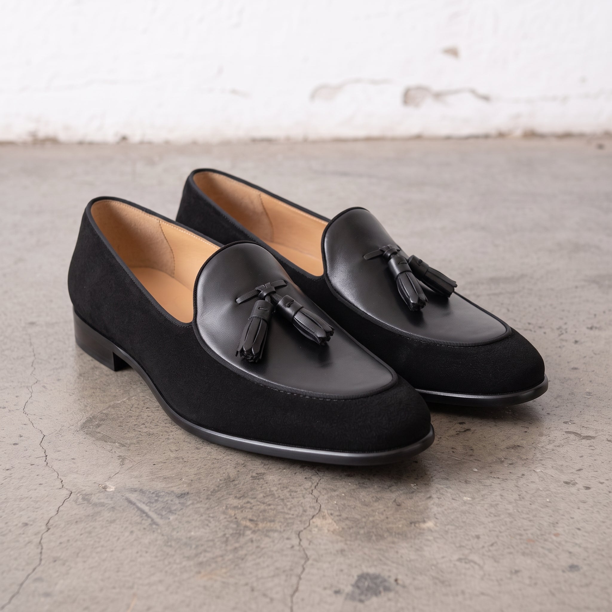 Men's Black Suede Leather Tassel Loafers — Burton