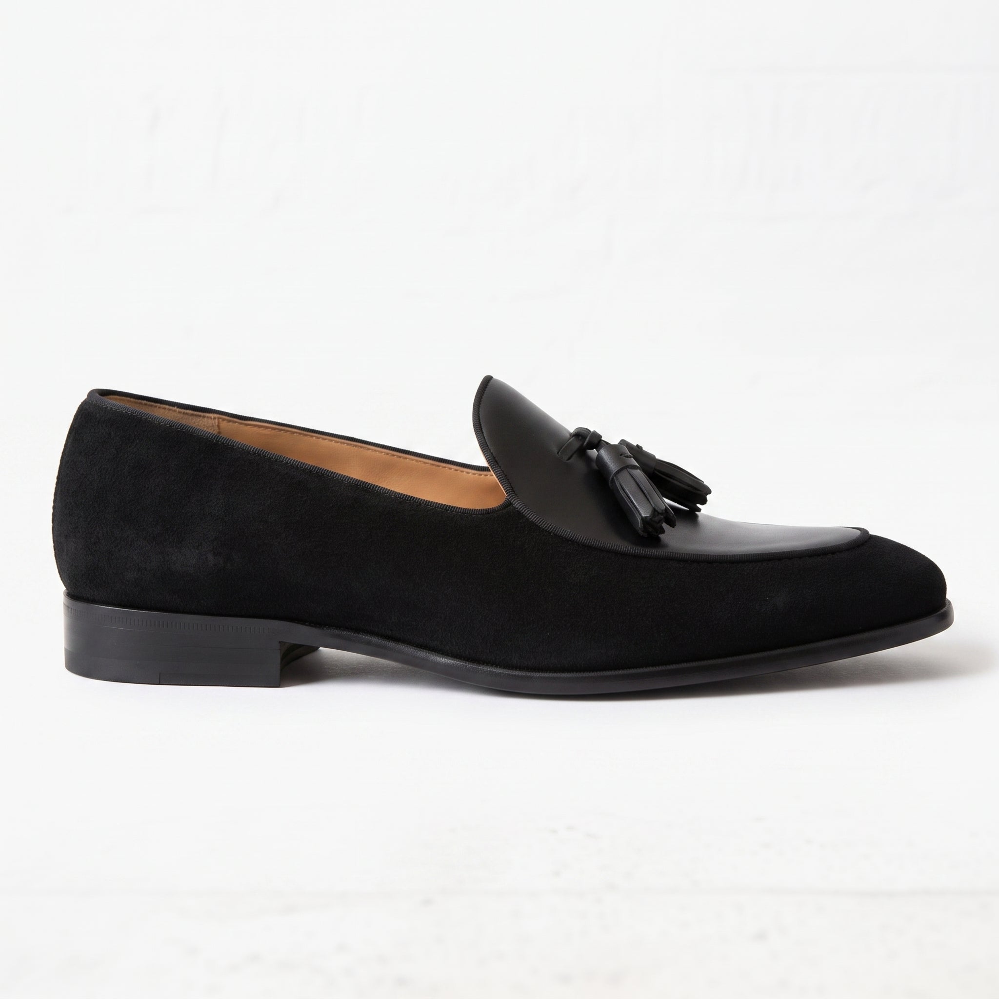 Men's Black Suede Leather Tassel Loafers — Burton