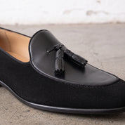 Men's Black Suede Leather Tassel Loafers — Burton