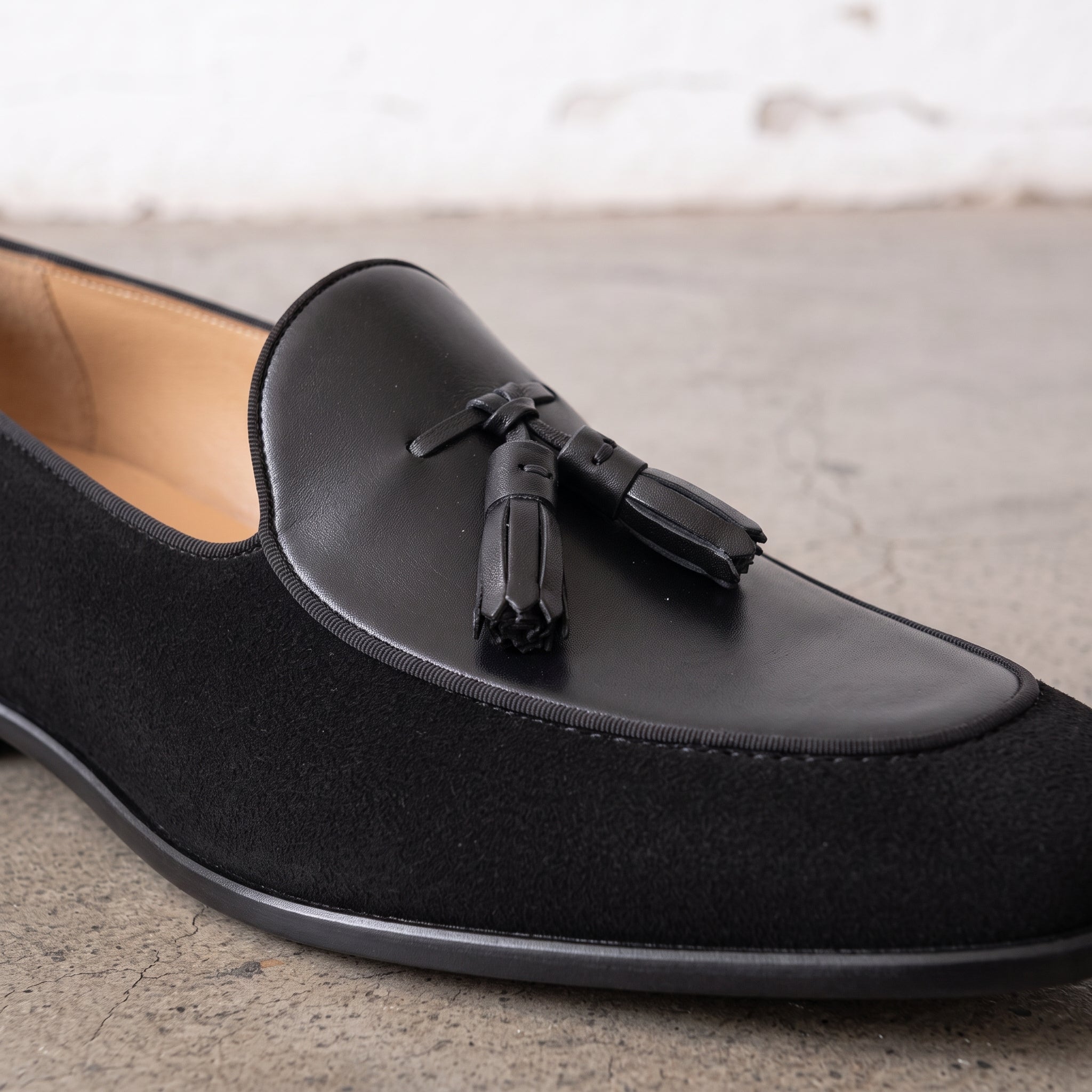 Men's Black Suede Leather Tassel Loafers — Burton