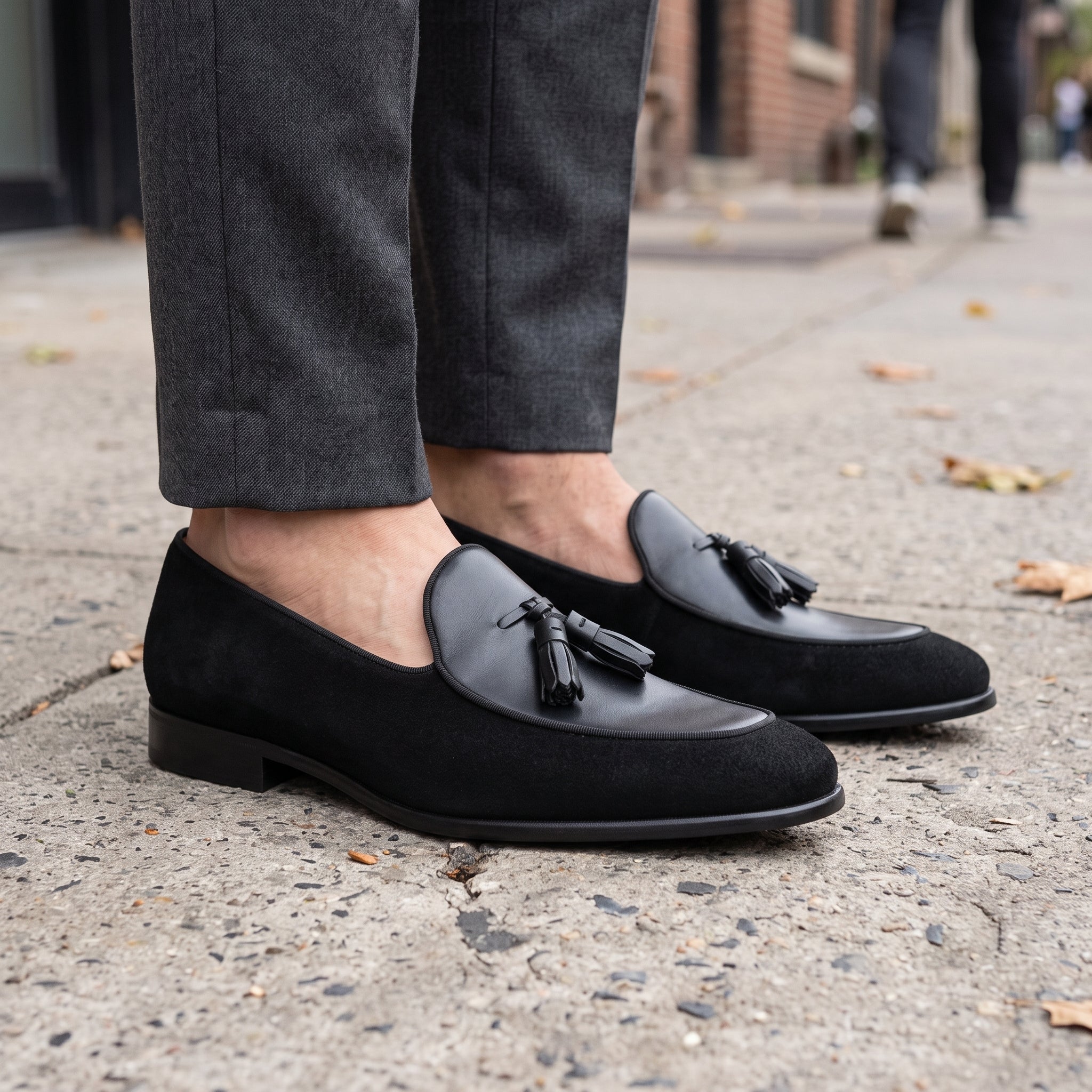 Men's Black Suede Leather Tassel Loafers — Burton