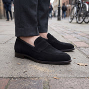 Men's Black Suede Penny Loafers — Burbank