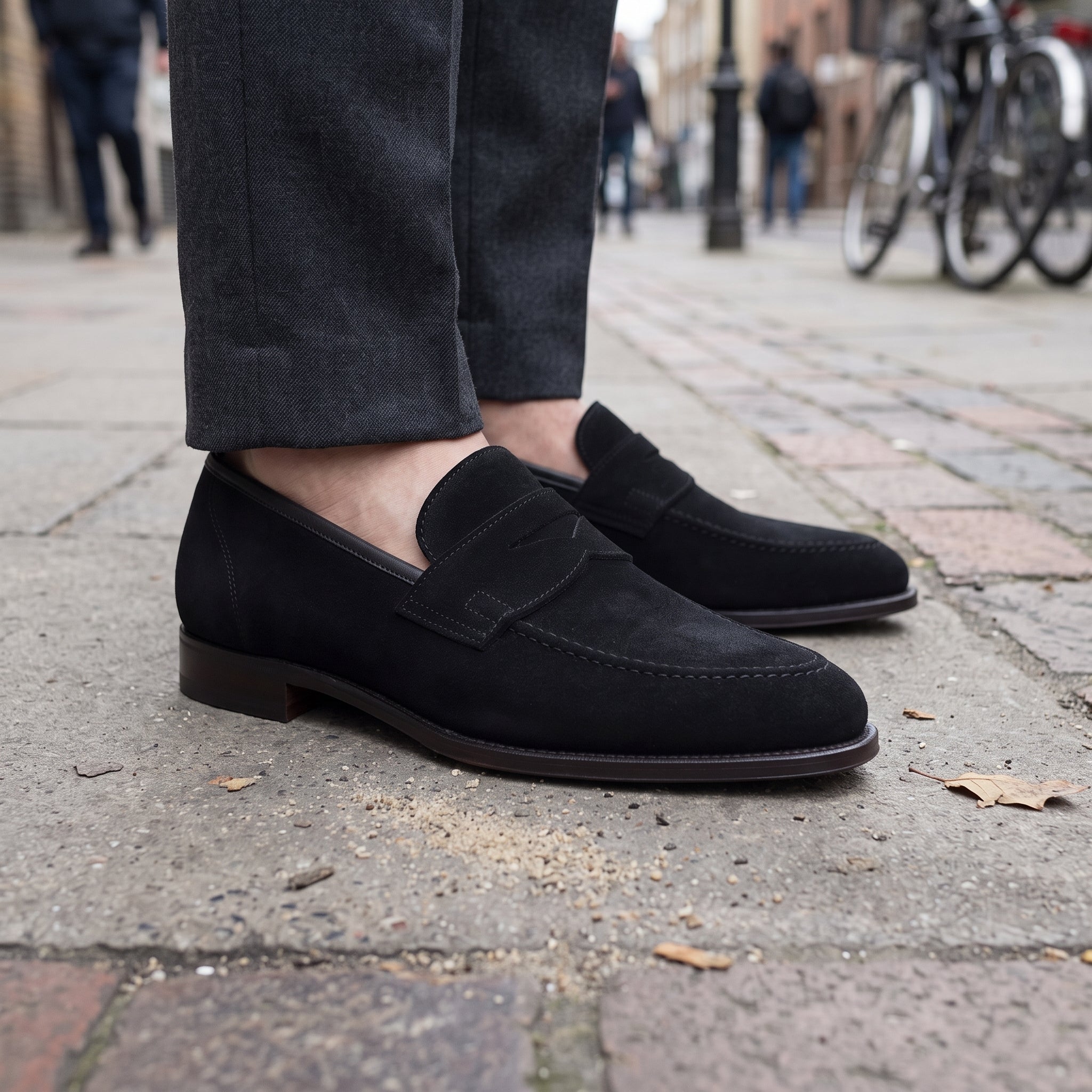 Men's Black Suede Penny Loafers — Burbank