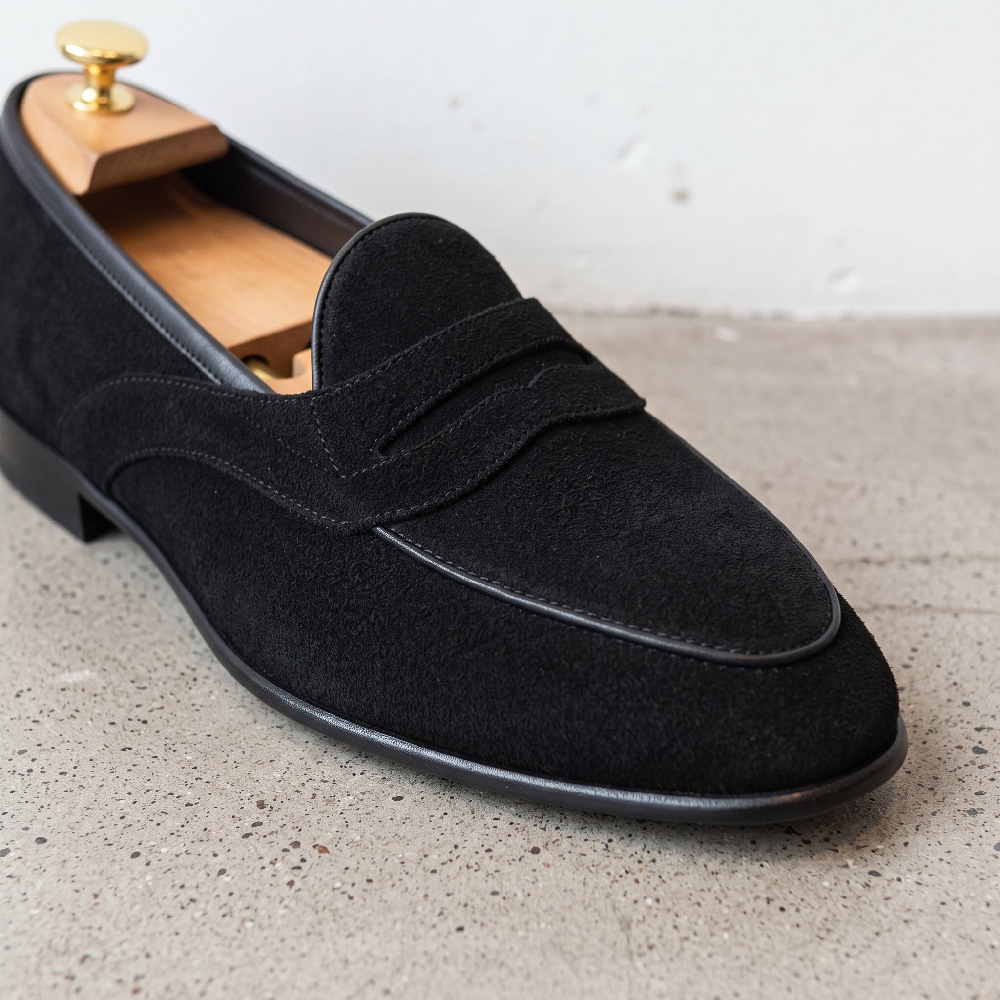 Men's Black Suede Penny Loafers — Sherlock