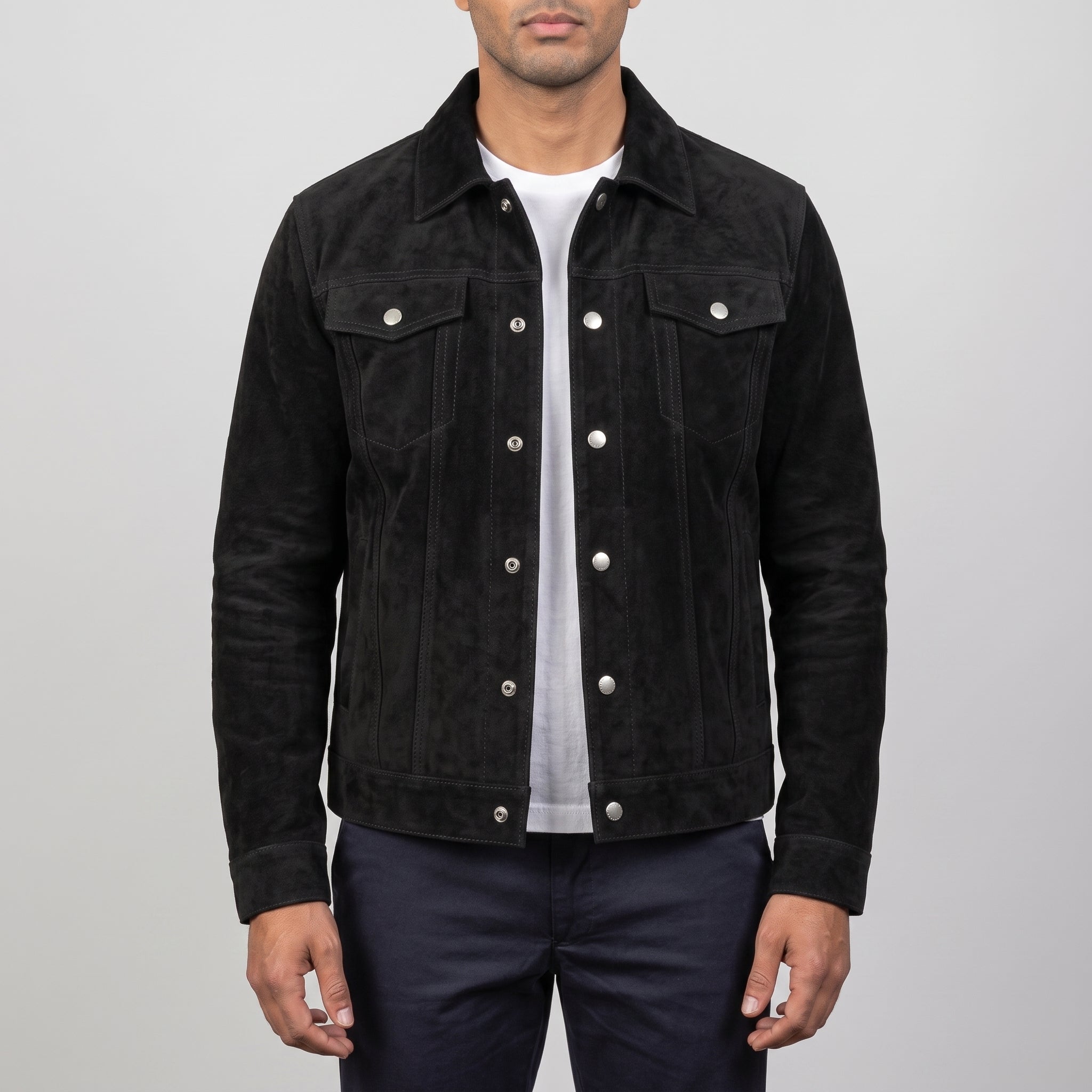 Men's Black Suede Trucker Jacket — Gladwell