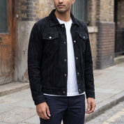 Men's Black Suede Trucker Jacket — Gladwell