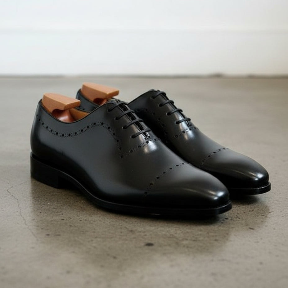 Mens Black tuxedo shoes, Men leather Oxford shoes, shoes for men - angle-view-showing-depth