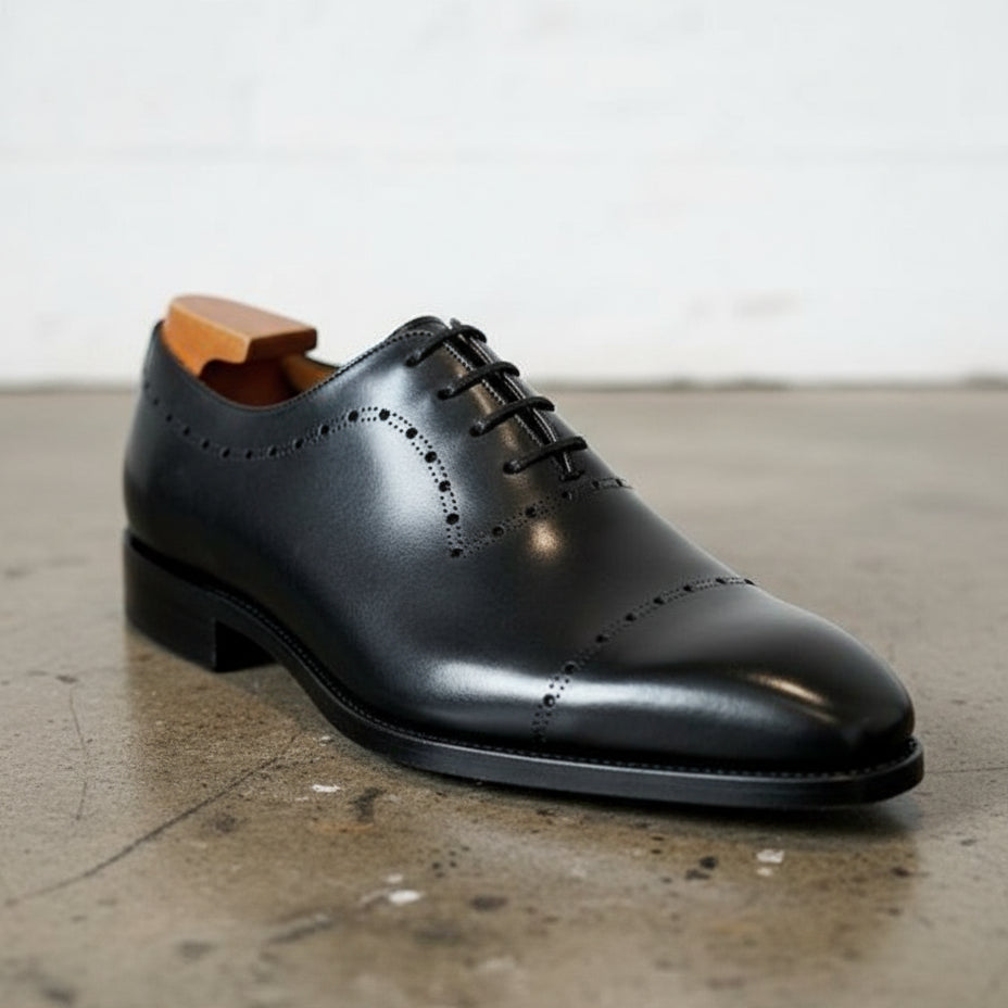 Mens Black tuxedo shoes, Men leather Oxford shoes, shoes for men - detail-view-showing-texture