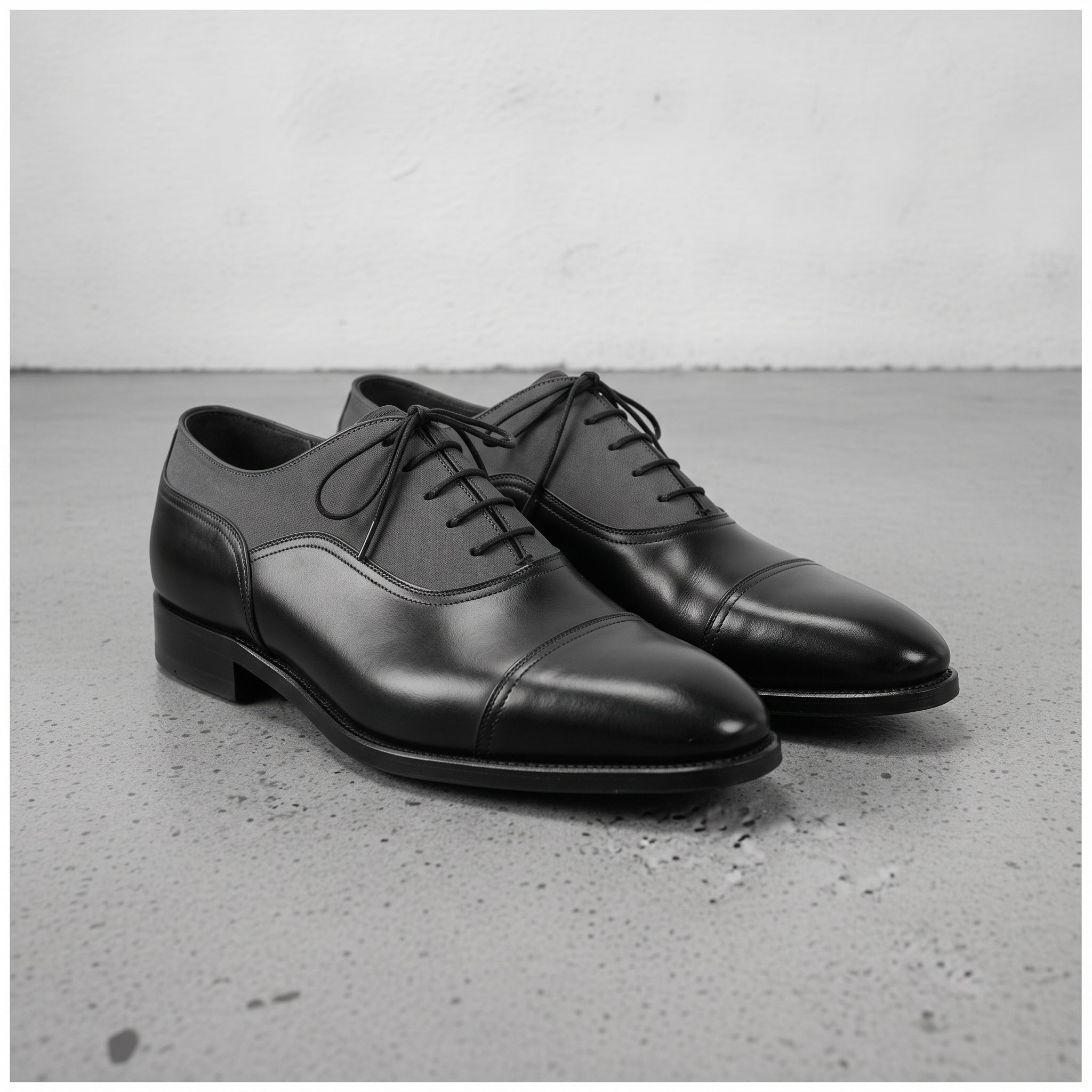 Men's Black Two-Tone Cap-Toe Leather Oxfords — Hastings — Hastings