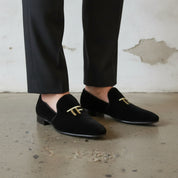 Men's Black Embroidered Velvet Loafers — Stratford