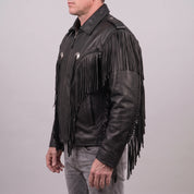Men's Black Western Fringe Leather Biker Jacket — Gloucester