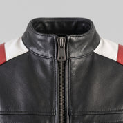 Men's Black, White, and Red Two-Tone Leather Biker Jacket — Lovelace