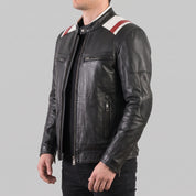 Men's Black, White, and Red Two-Tone Leather Biker Jacket — Lovelace