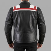 Men's Black, White, and Red Two-Tone Leather Biker Jacket — Lovelace