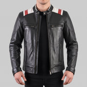 Men's Black, White, and Red Two-Tone Leather Biker Jacket — Lovelace