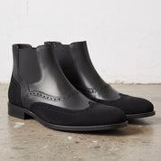 Men's Black Wingtip Brogue Leather Chelsea Boots — Turner
