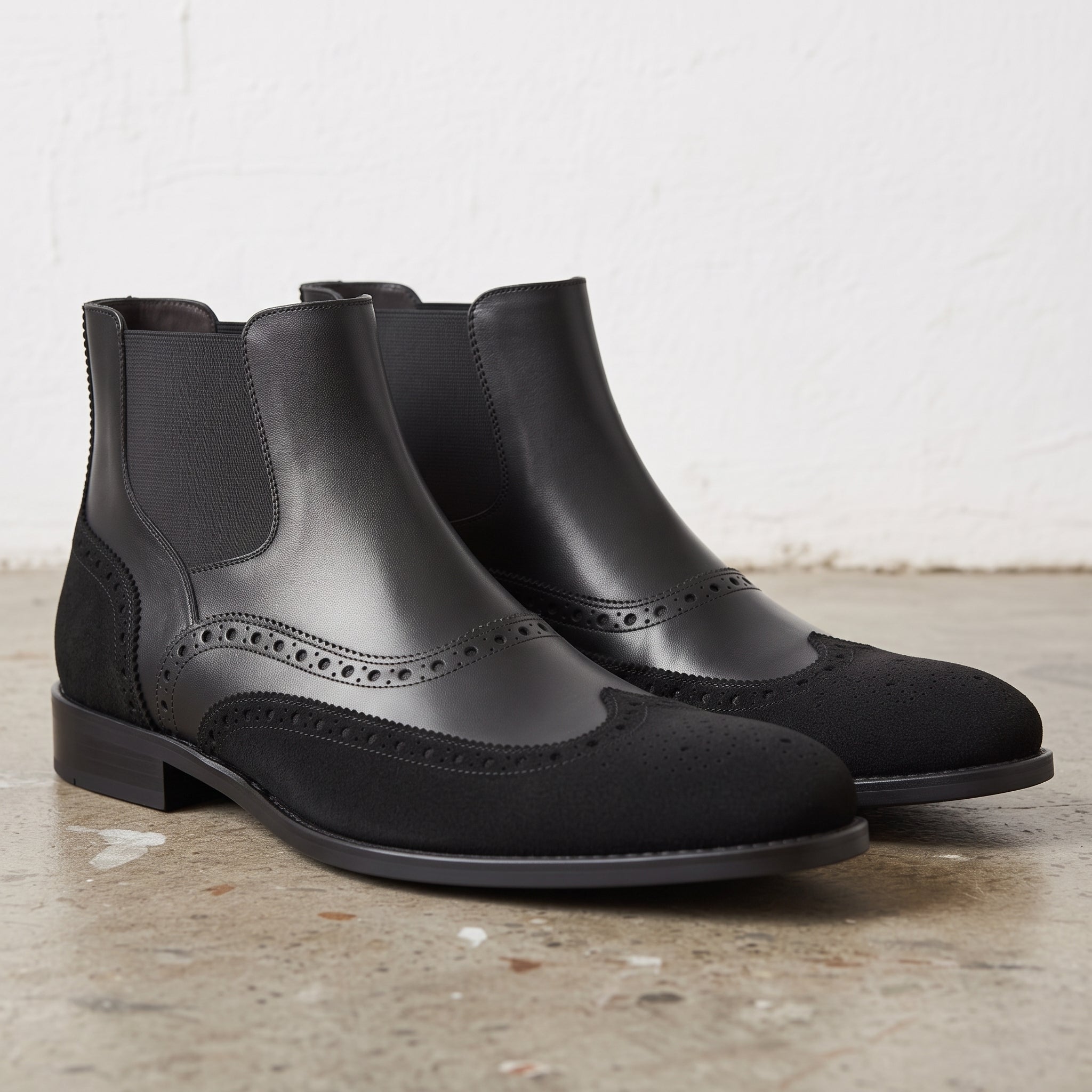 Men's Black Wingtip Brogue Leather Chelsea Boots — Turner