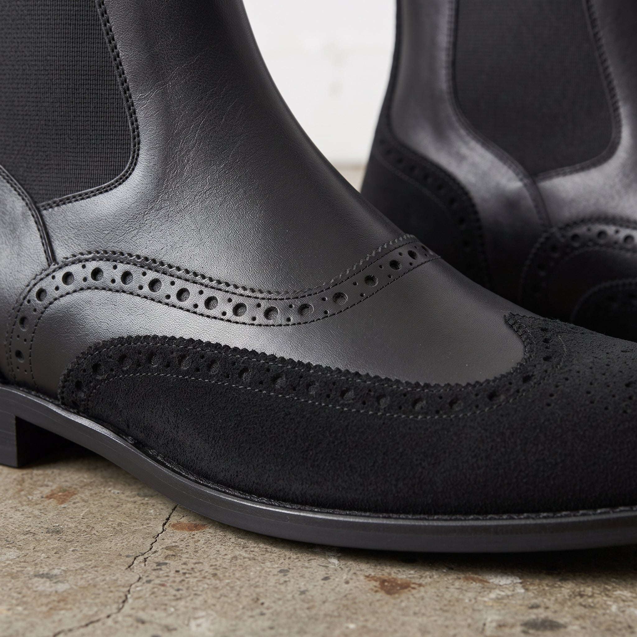 Men's Black Wingtip Brogue Leather Chelsea Boots — Turner
