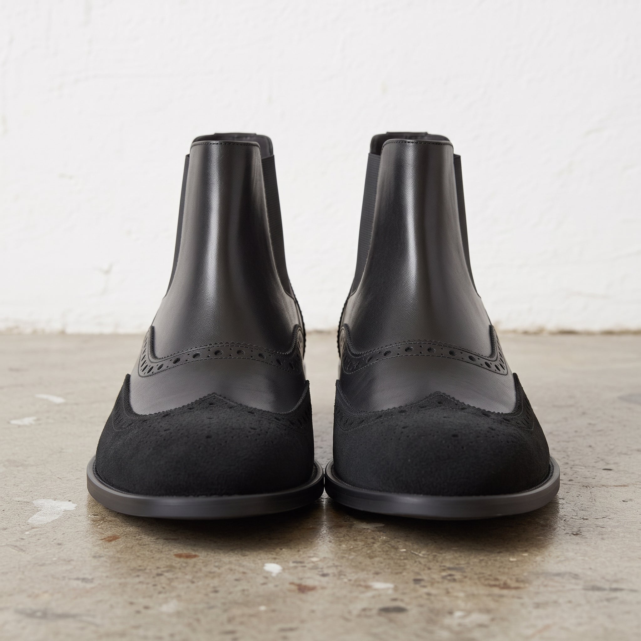 Men's Black Wingtip Brogue Leather Chelsea Boots — Turner