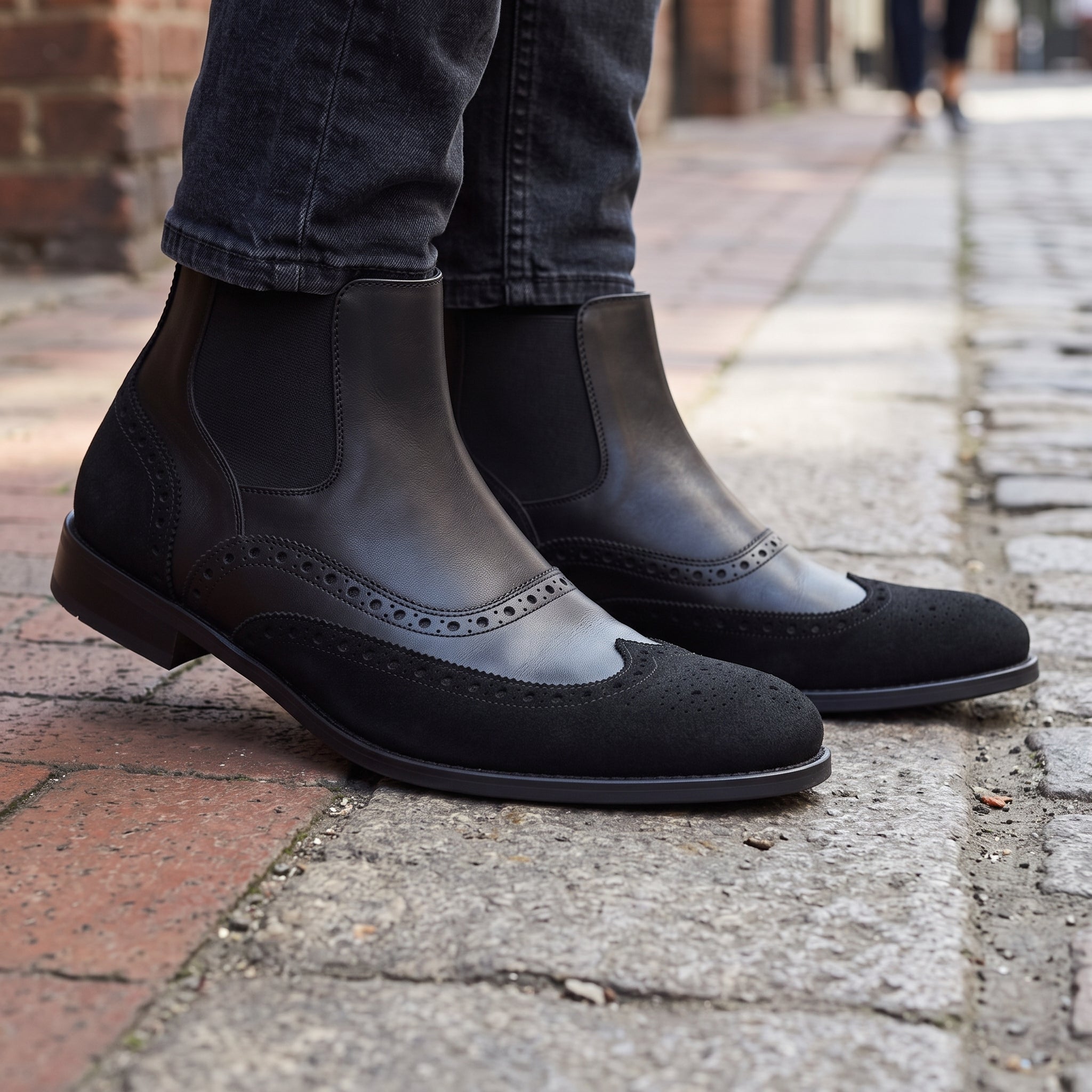 Men's Black Wingtip Brogue Leather Chelsea Boots — Turner