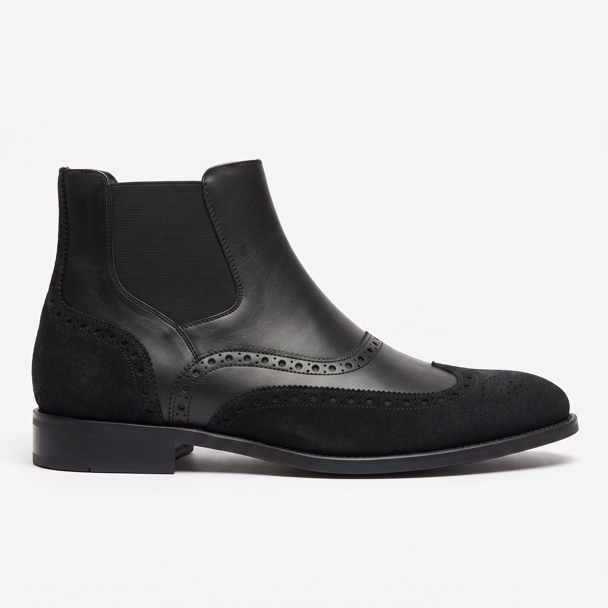 Men's Black Wingtip Brogue Leather Chelsea Boots — Turner