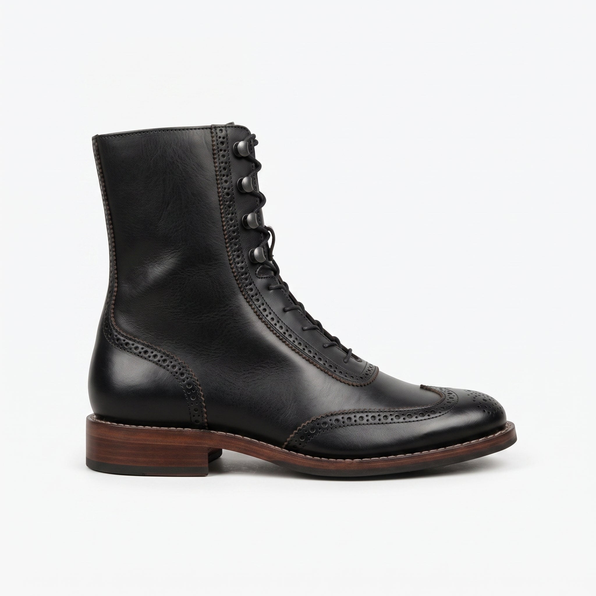 Men's Black Wingtip Cap-Toe Leather Ankle Boots — Lutton