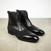 Men's Black Wingtip Leather Balmoral Boots — Downing