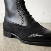 Men's Black Wingtip Leather Balmoral Boots — Downing