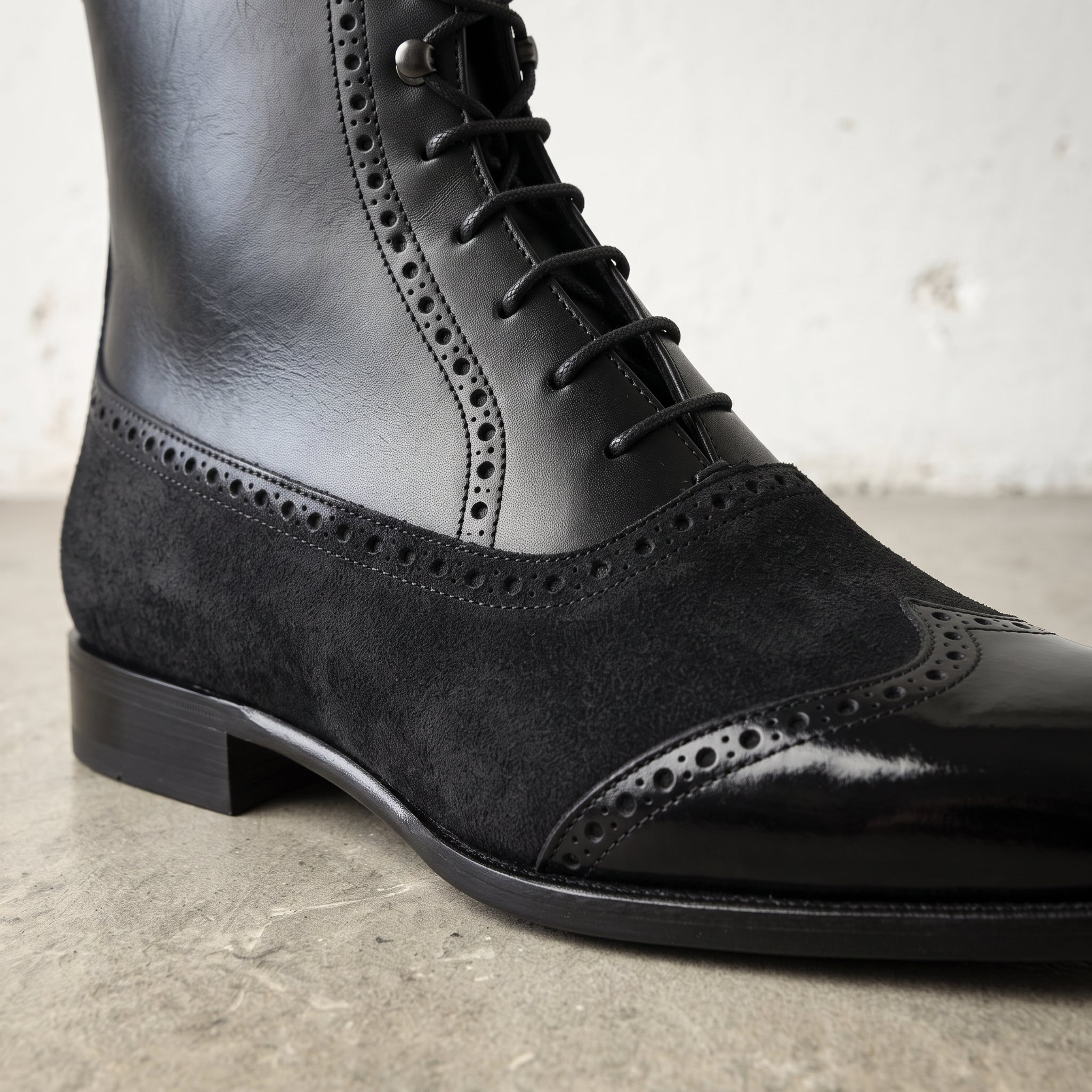 Men's Black Wingtip Leather Balmoral Boots — Downing