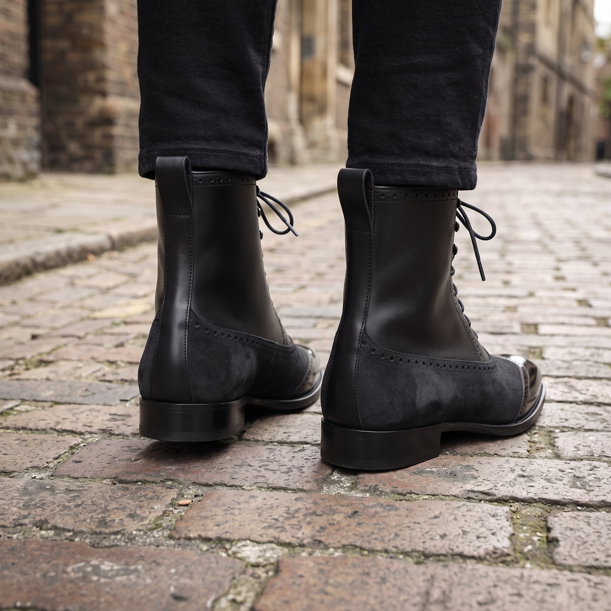 Men's Black Wingtip Leather Balmoral Boots — Downing