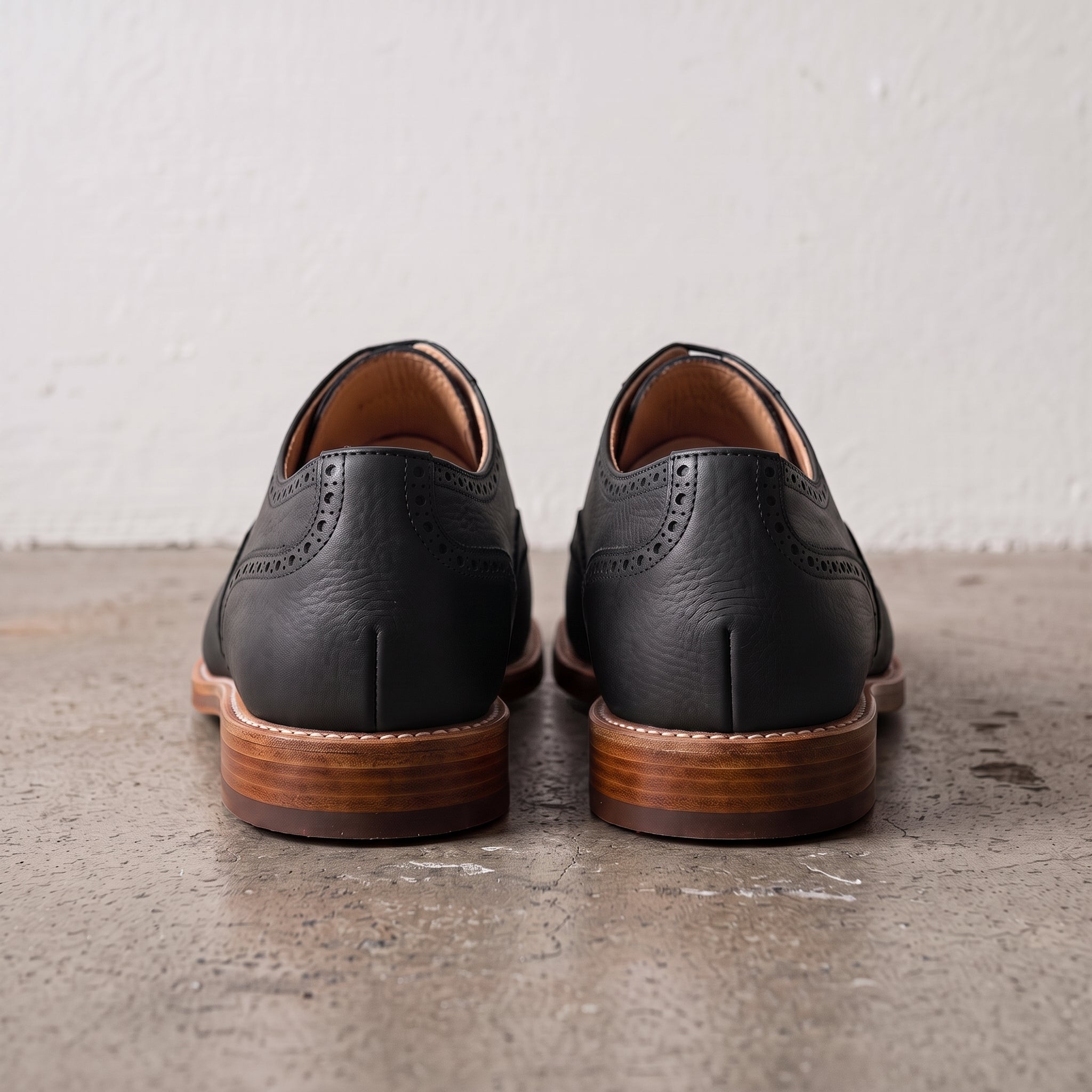 Men's Black Wingtip Leather Brogue Oxfords — Chard