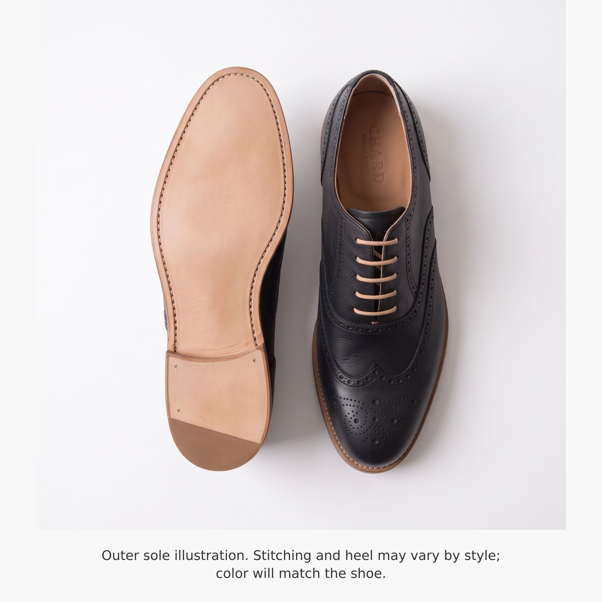 Men's Black Wingtip Leather Brogue Oxfords — Chard