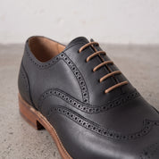 Men's Black Wingtip Leather Brogue Oxfords — Chard
